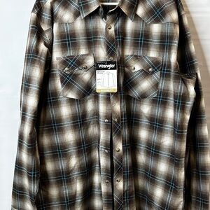 Wrangler Men's Plaid Shirt - Brown and Blue